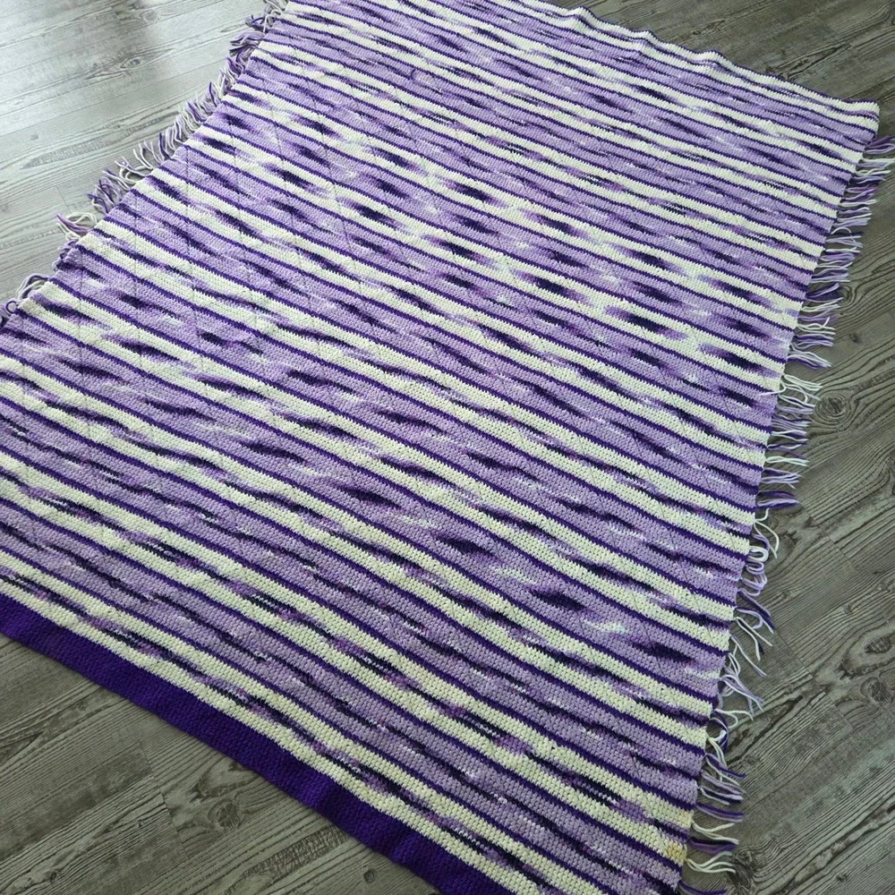Handmade Crochet Purple Mosaic Afghan Throw Blanket Geometric 55x67 Cottagecore